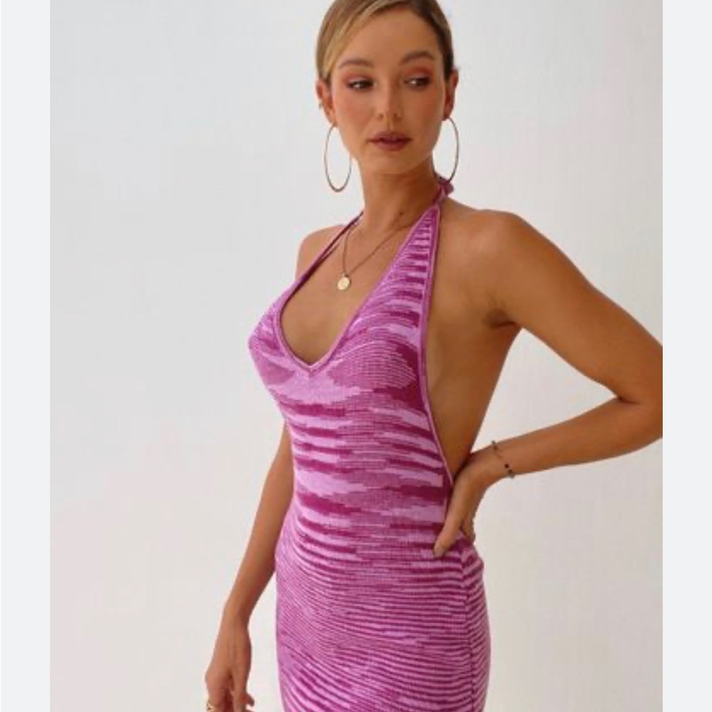 Crowd control halter knit mini dress in purple